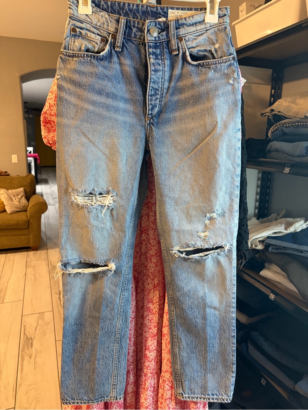 rag & bone Distressed Light Blue Straight-Leg Jeans